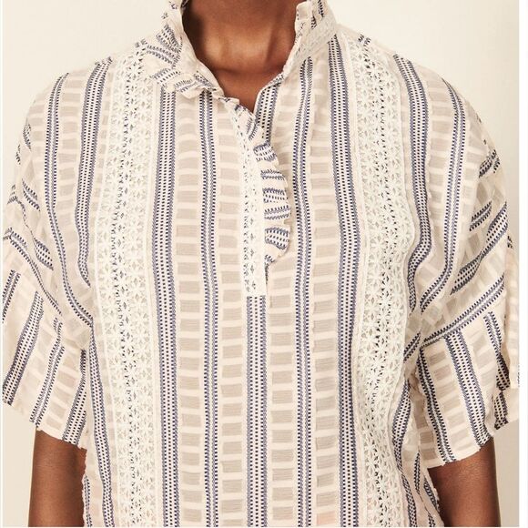 Sandro Short Top Striped Guipure Lace Trim Blouse, Size 4 (Small) - Picture 1 of 10